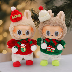 Labubu baby clothes vinyl doll labubu christmas sweater hat set plush doll pendant gift