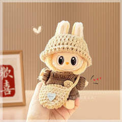 New baby clothes 17cm labubu sweater hat satchel crochet set creative vinyl labubu doll accessories