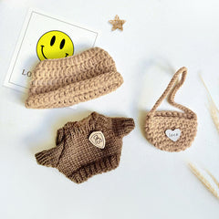 New baby clothes 17cm labubu sweater hat satchel crochet set creative vinyl labubu doll accessories