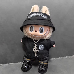 15/17Cm Labubu cloth Party Bike Jacket Cool Leather Hat Set Clothes