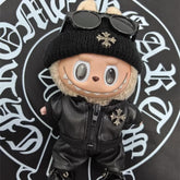 15/17Cm Labubu cloth Party Bike Jacket Cool Leather Hat Set Clothes