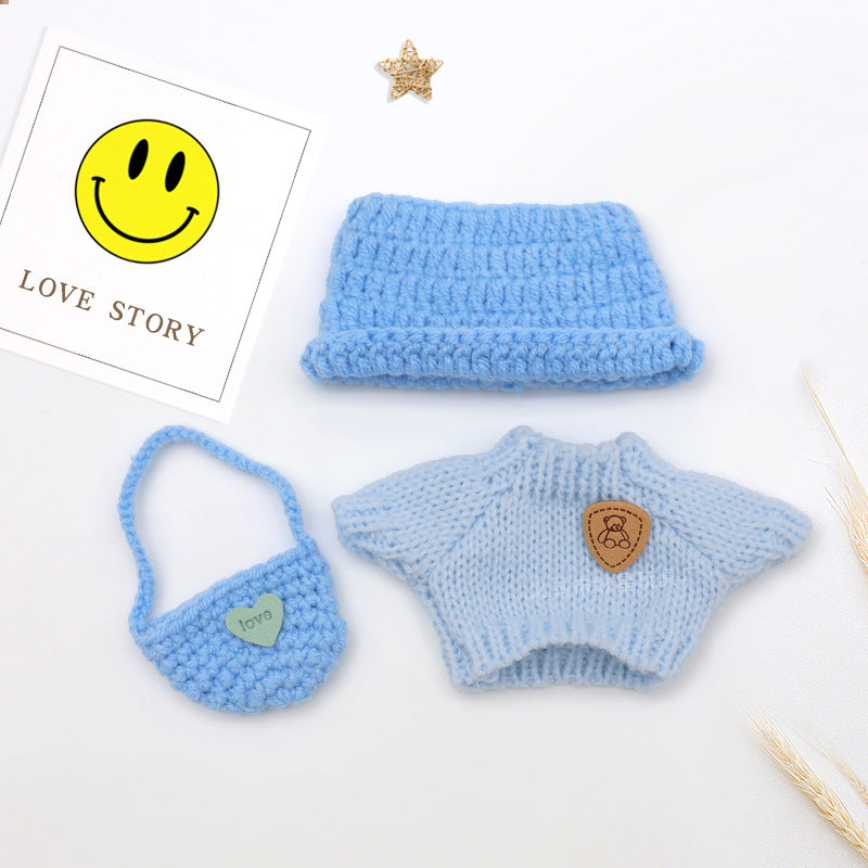 New baby clothes 17cm labubu sweater hat satchel crochet set creative vinyl labubu doll accessories