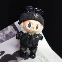 15/17Cm Labubu cloth Party Bike Jacket Cool Leather Hat Set Clothes
