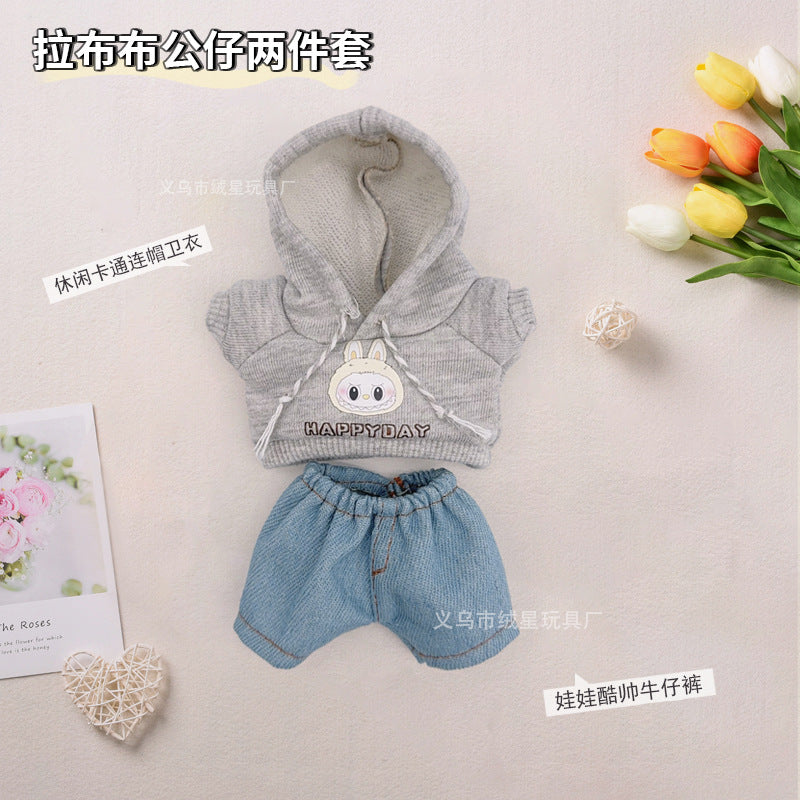 Labubu Clothes Set Fashion Cartoon Hooded Sweater Jeans Cute Doll Doll Baby Clothing Accessories Dress Up