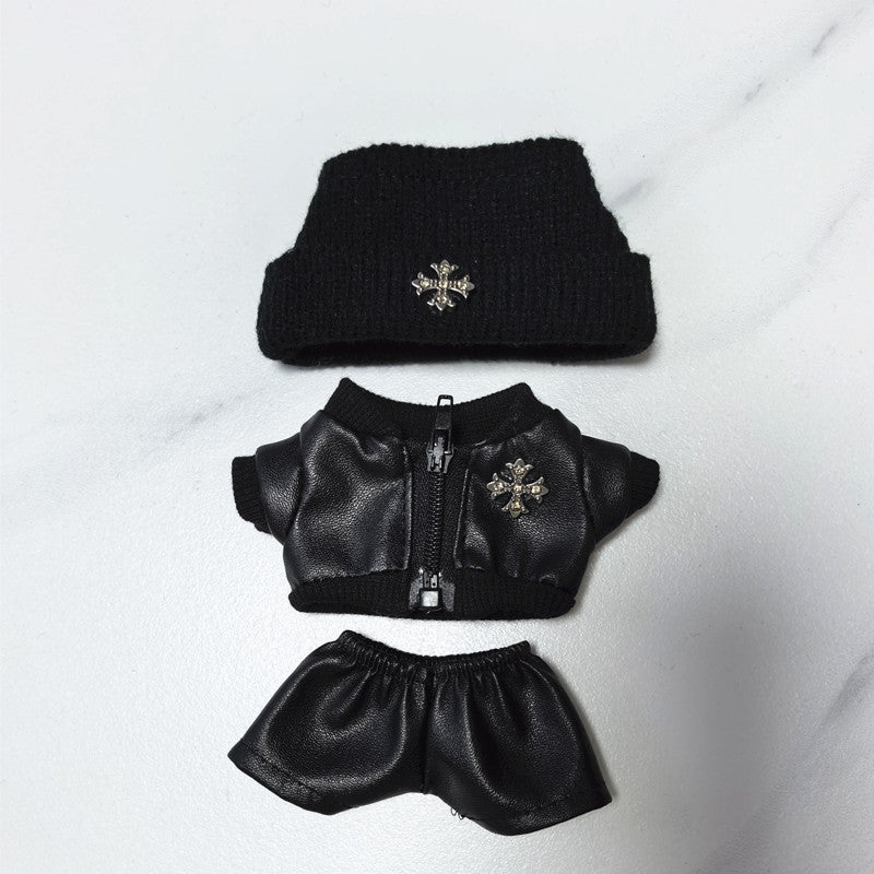 15/17Cm Labubu cloth Party Bike Jacket Cool Leather Hat Set Clothes