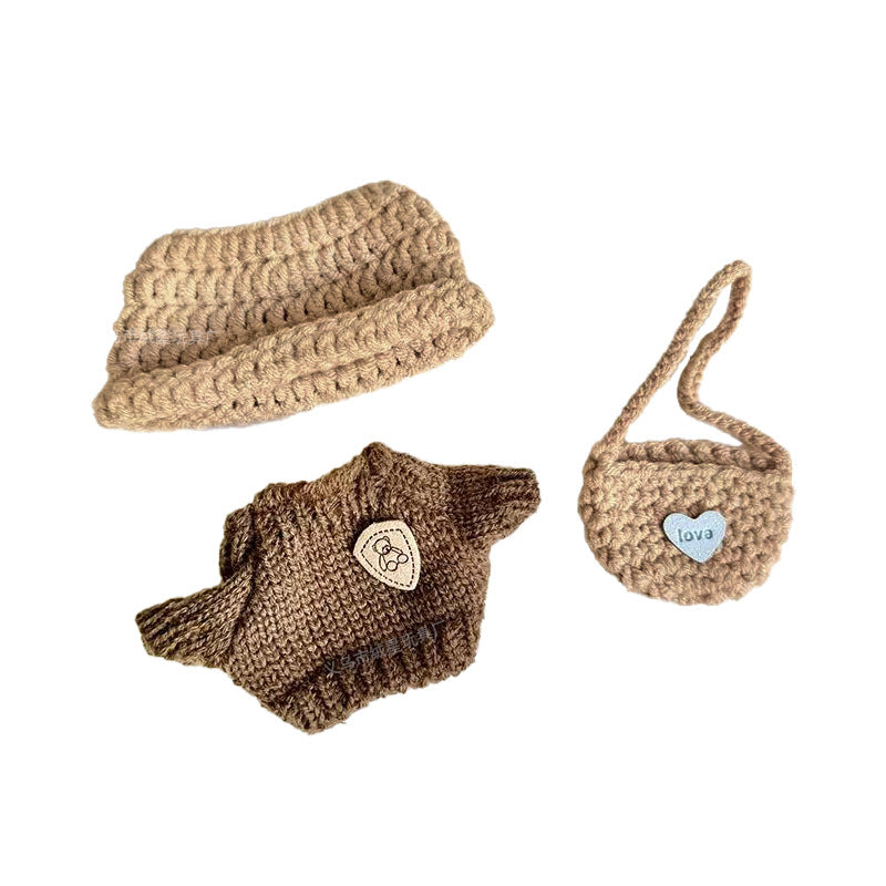 New baby clothes 17cm labubu sweater hat satchel crochet set creative vinyl labubu doll accessories