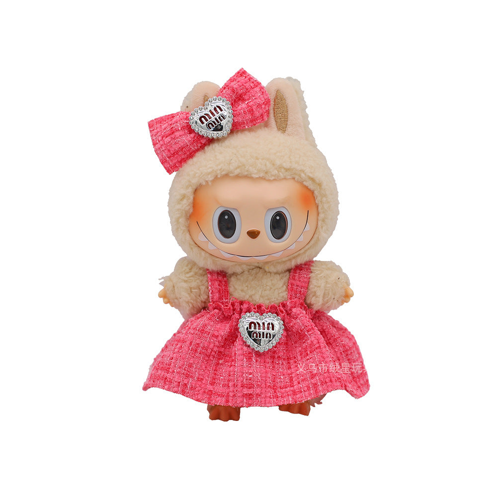 17cm labubu doll clothes fashionable little sweet fragrance dress with bowknot set sweet doll dress replacement clothes