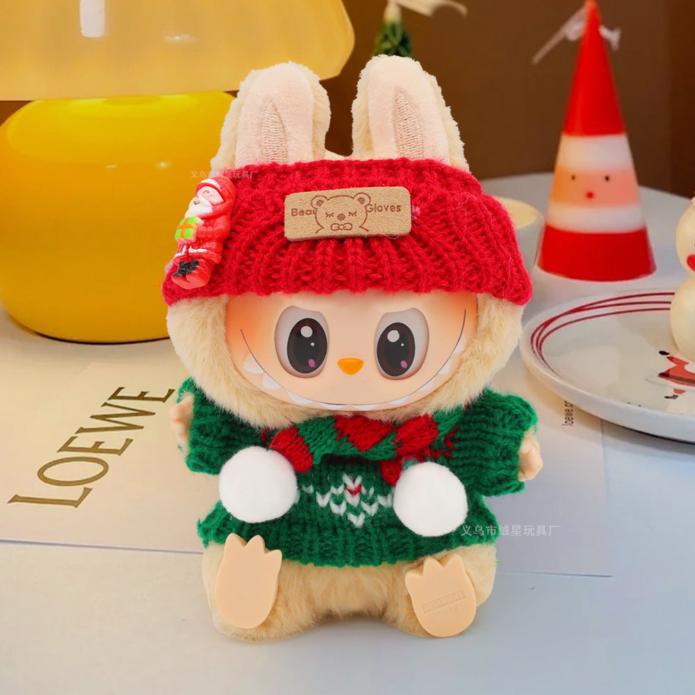 Labubu baby clothes vinyl doll labubu christmas sweater hat set plush doll pendant gift