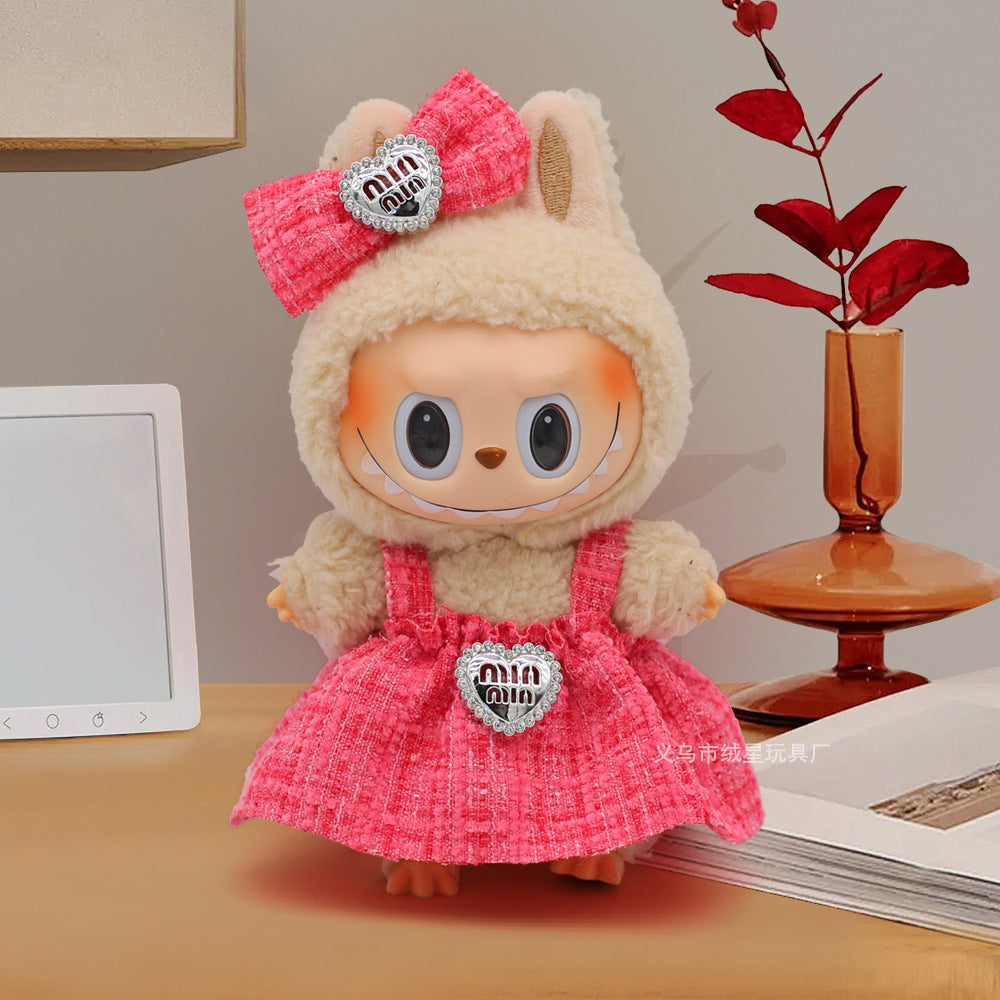 17cm labubu doll clothes fashionable little sweet fragrance dress with bowknot set sweet doll dress replacement clothes