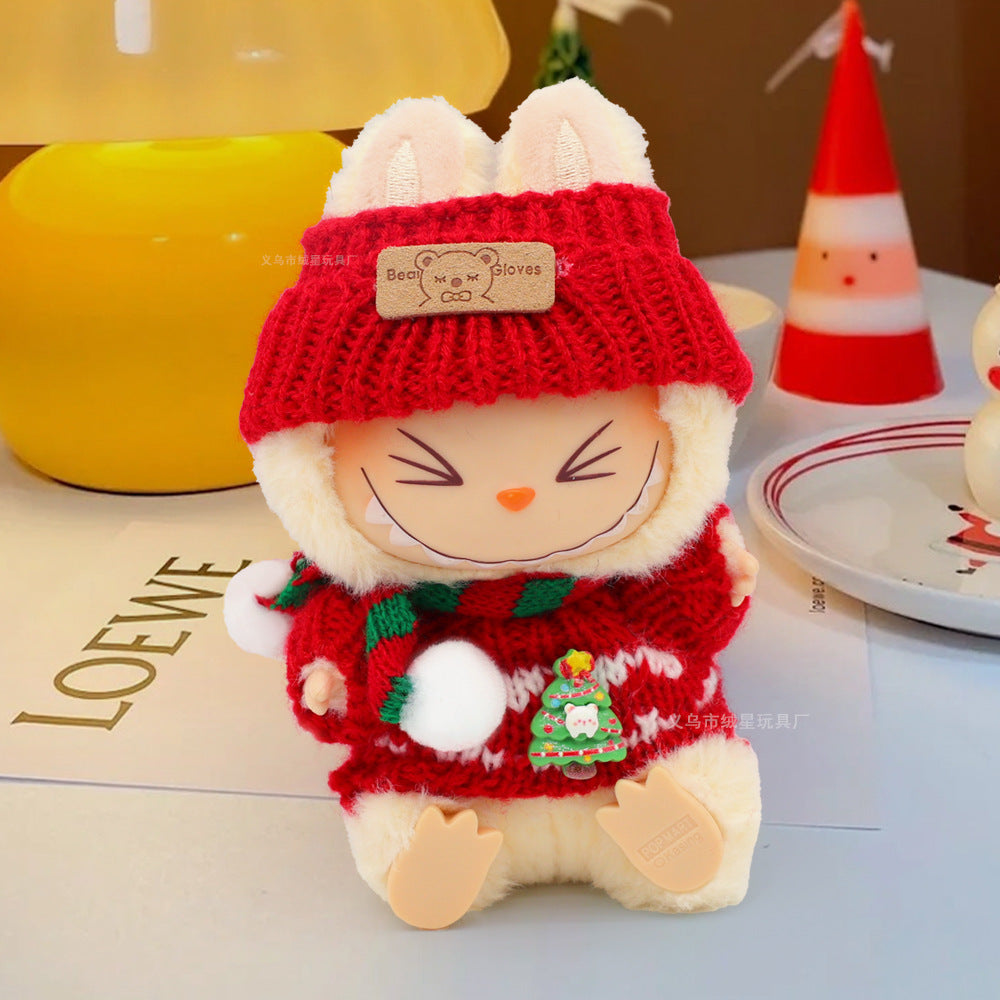 Labubu baby clothes vinyl doll labubu christmas sweater hat set plush doll pendant gift