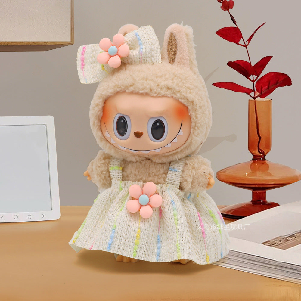 17cm labubu doll clothes fashionable little sweet fragrance dress with bowknot set sweet doll dress replacement clothes