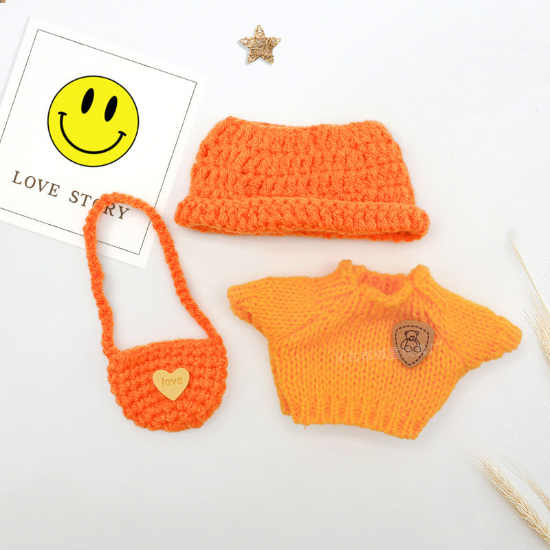 New baby clothes 17cm labubu sweater hat satchel crochet set creative vinyl labubu doll accessories
