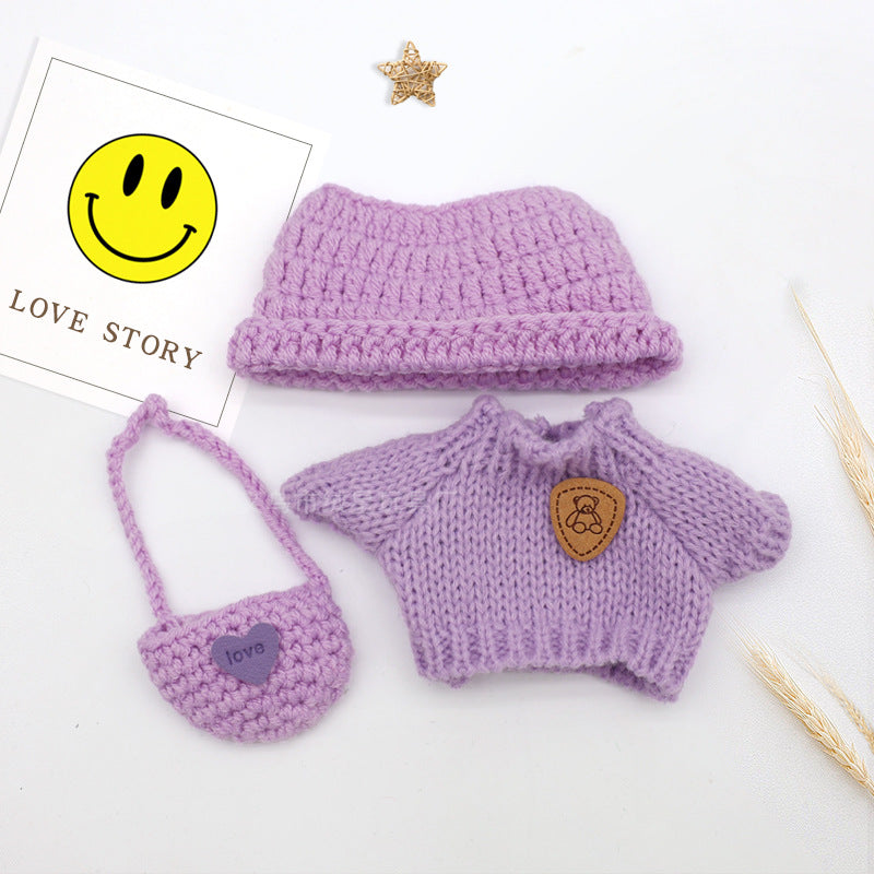 New baby clothes 17cm labubu sweater hat satchel crochet set creative vinyl labubu doll accessories