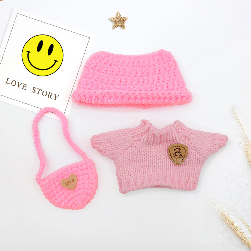 New baby clothes 17cm labubu sweater hat satchel crochet set creative vinyl labubu doll accessories