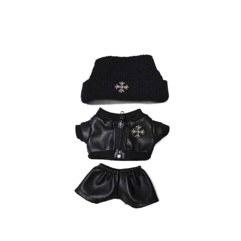 15/17Cm Labubu cloth Party Bike Jacket Cool Leather Hat Set Clothes