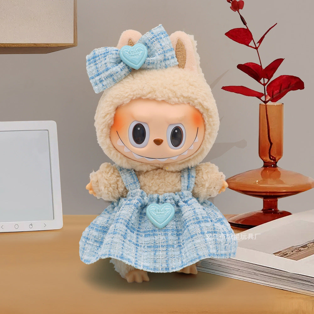 17cm labubu doll clothes fashionable little sweet fragrance dress with bowknot set sweet doll dress replacement clothes