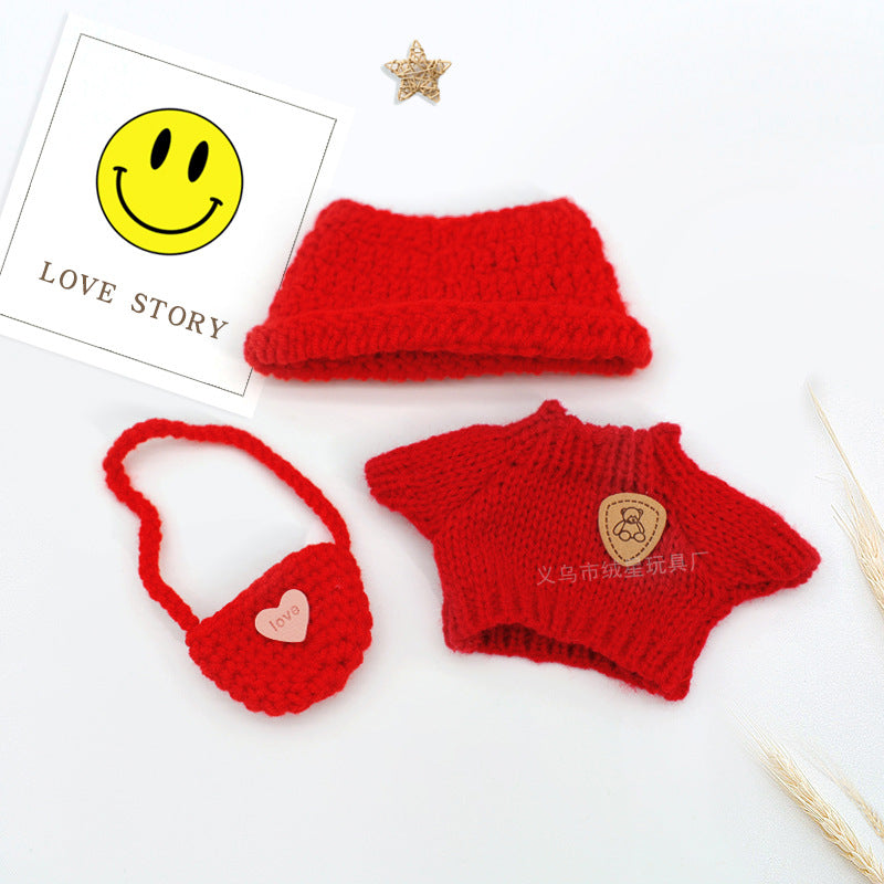 New baby clothes 17cm labubu sweater hat satchel crochet set creative vinyl labubu doll accessories