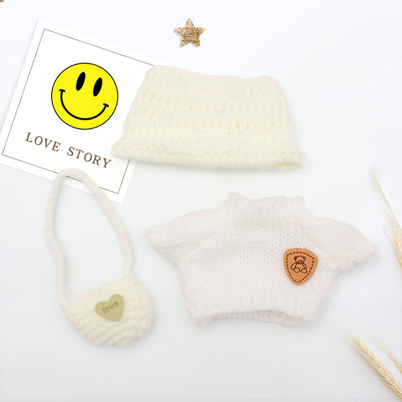 New baby clothes 17cm labubu sweater hat satchel crochet set creative vinyl labubu doll accessories