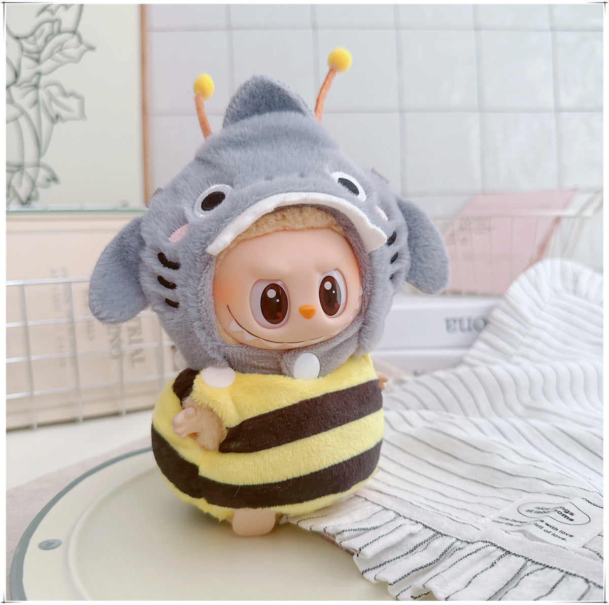 One, two and three generations labubu17cm Labubu clothes 10cm cotton doll cartoon cute plush onesie