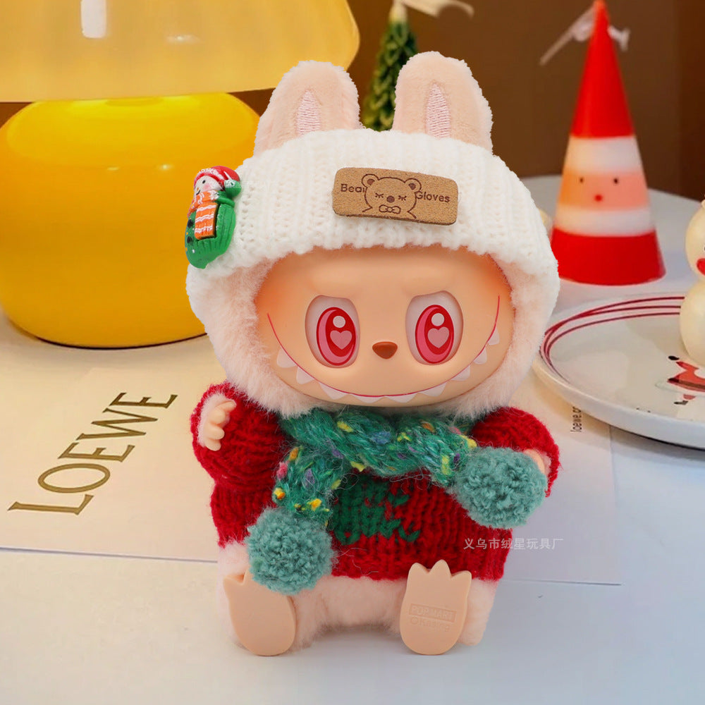 Labubu baby clothes vinyl doll labubu christmas sweater hat set plush doll pendant gift